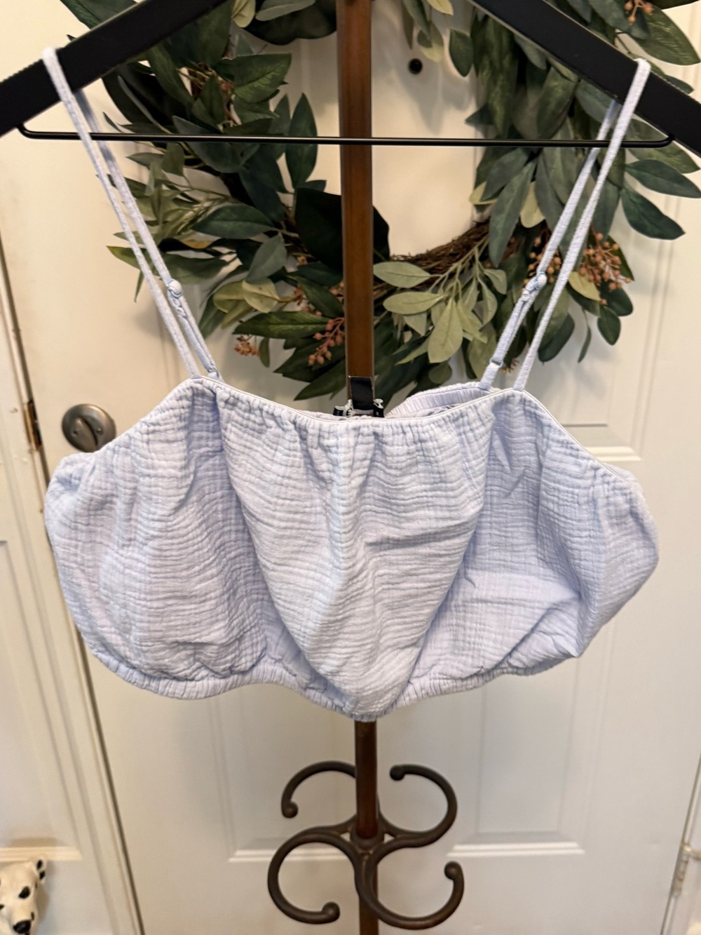 Express Sexy Blue Slub Cotton Muslin Cotton Ruched Tube Style Tank Crop Top L